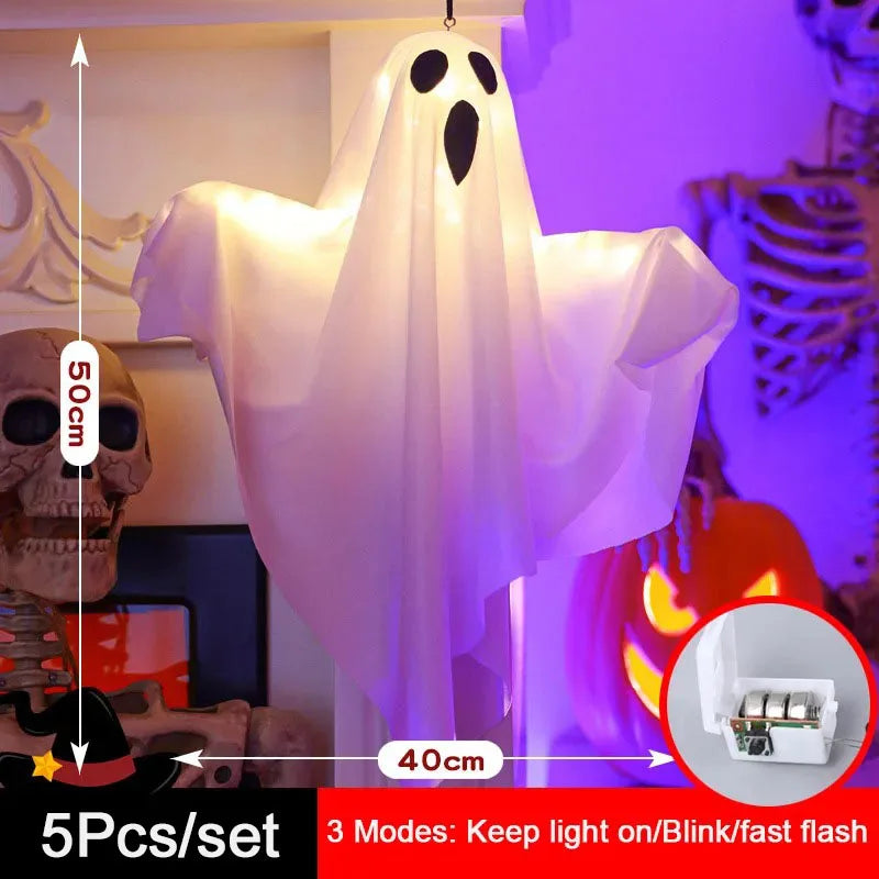 2024 LED Glow Ghost Party Halloween Decoration for Home Indoor Outdoor Haunted House Bar Hanging Horror Props with Lights