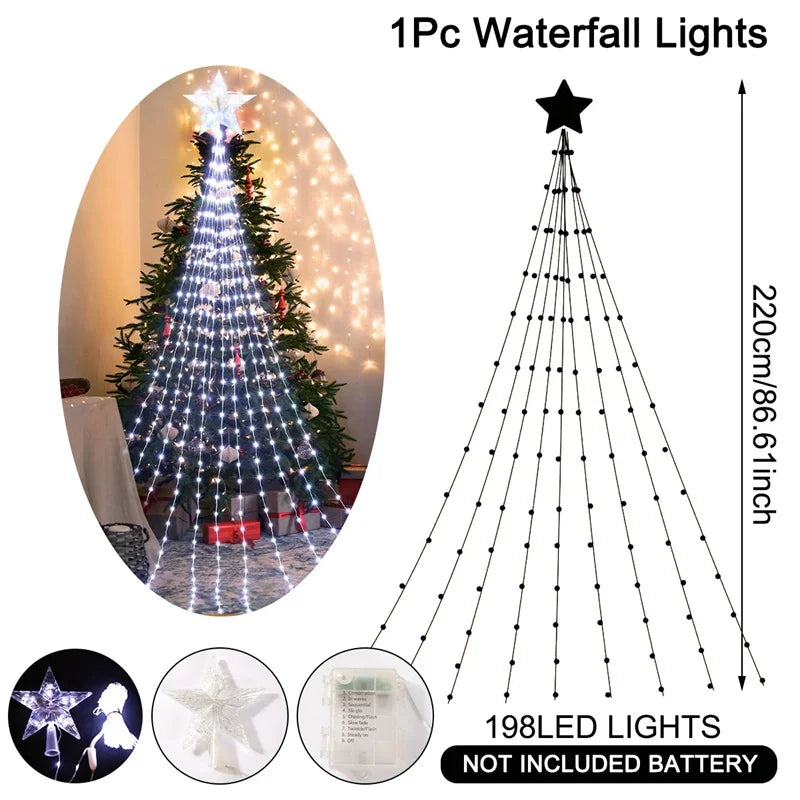 LED Star Waterfall Lights Christmas Decorations String Lights Christmas Tree Ornaments for Home 2024 Navidad Natal New Year 2025