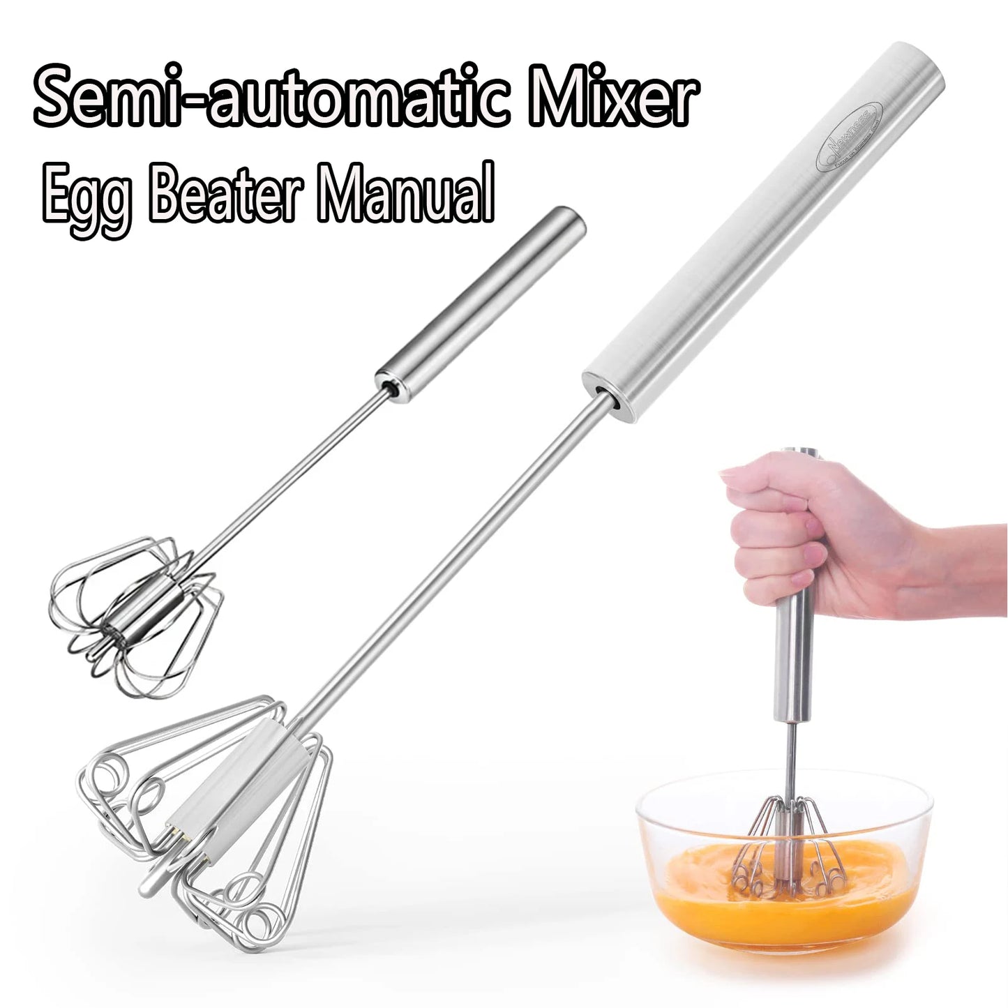 Batidor semiautomático para huevos, batidor Manual de acero inoxidable, utensilios para crema, mezclador de cocina, herramientas para huevos