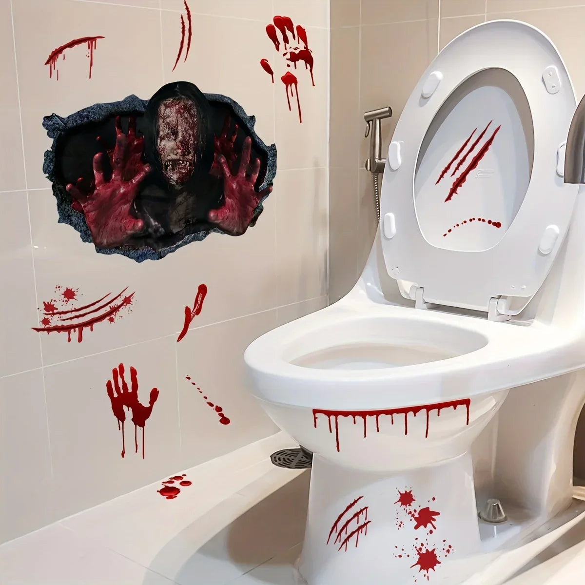 Halloween Toilet Lid Sticker DIY 3D Horrible Wall Decals For Home Bathroom Scream Bloody Decor Dark Halloween Party Decoration