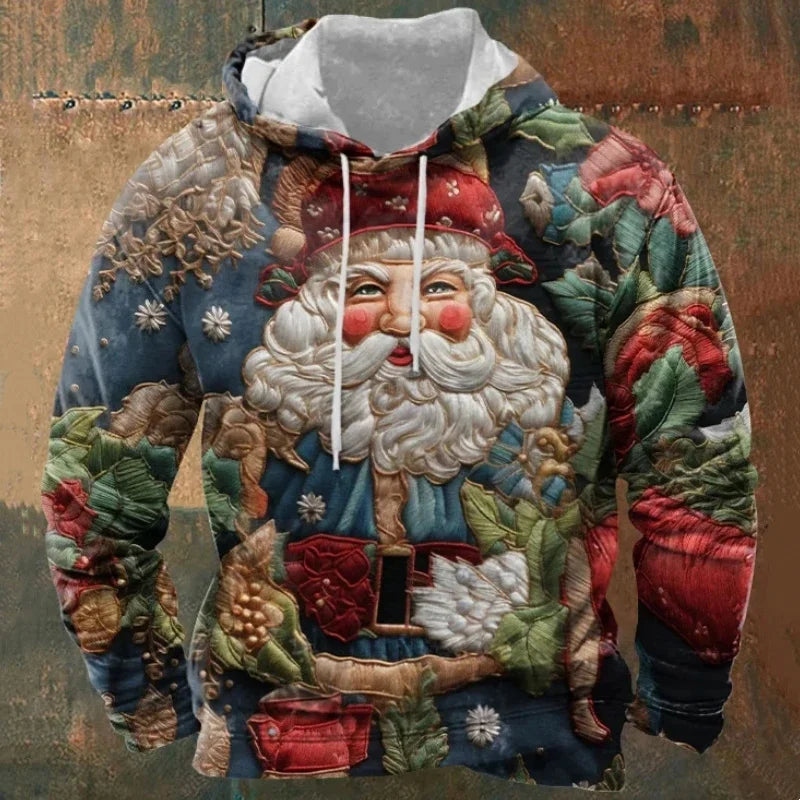 Funny Colourful Santa Claus 3D Print Hoodies For Men Clothes Fashion Cartoon Gifts Sweatshirt Xmas