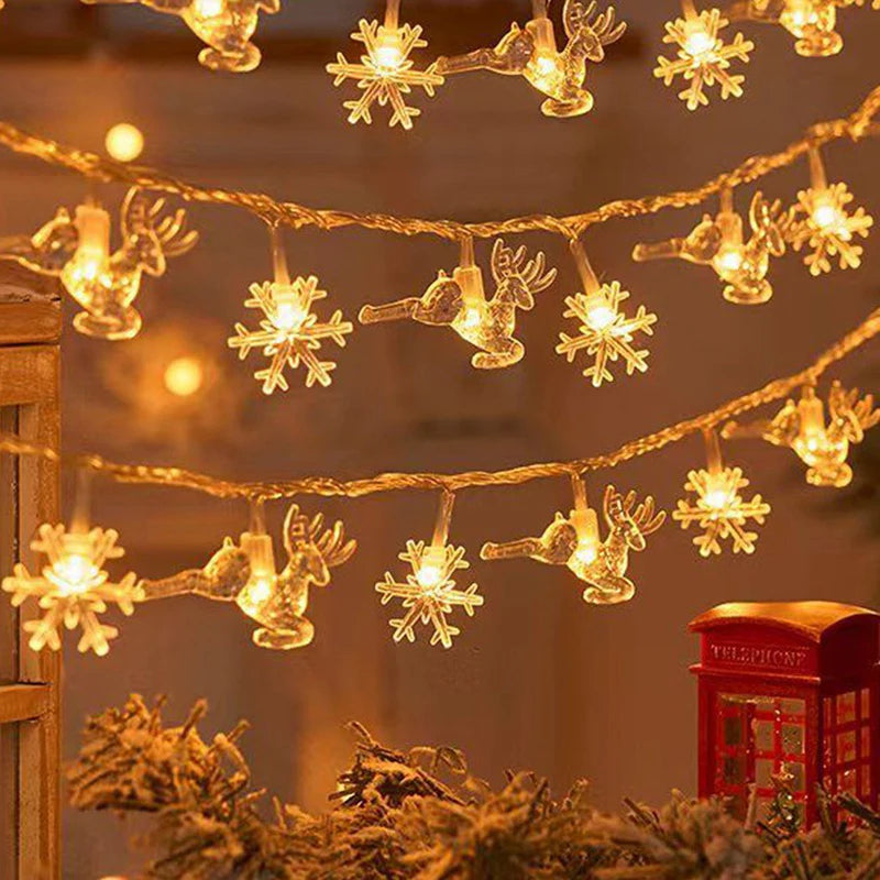 1.5-3-6M New Year LED Snowflake Lights String Christmas Tree Decoration Home Garland Festival Lights Lamp Xmas Party Supplies