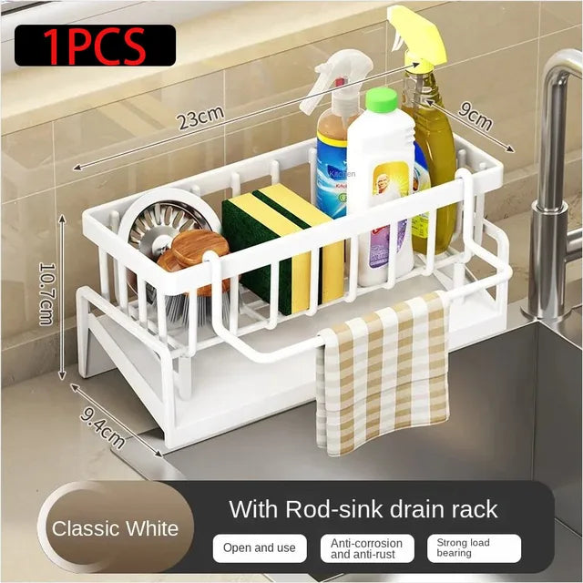 Sink Drain Rack Kitchen Bathroom Plastic Self-draining Sink Shelf Soap Sponge Holder Dishcloth Towel Rack Filter Basket