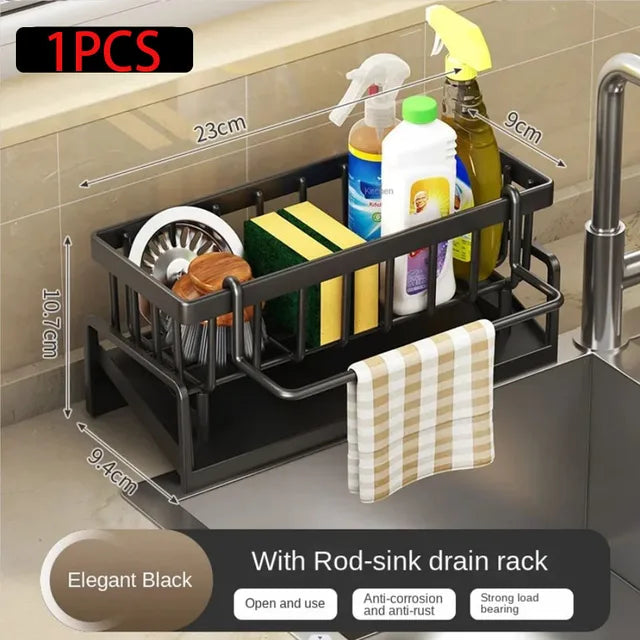 Sink Drain Rack Kitchen Bathroom Plastic Self-draining Sink Shelf Soap Sponge Holder Dishcloth Towel Rack Filter Basket