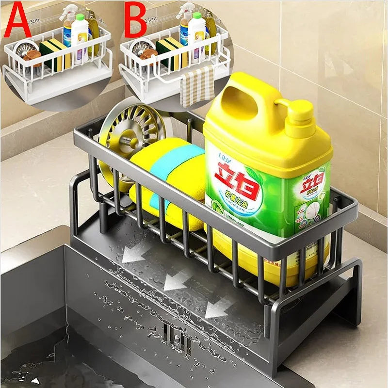 Sink Drain Rack Kitchen Bathroom Plastic Self-draining Sink Shelf Soap Sponge Holder Dishcloth Towel Rack Filter Basket