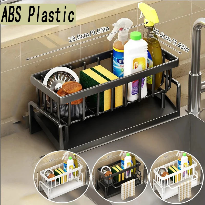 Sink Drain Rack Kitchen Bathroom Plastic Self-draining Sink Shelf Soap Sponge Holder Dishcloth Towel Rack Filter Basket