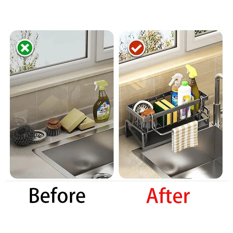 Sink Drain Rack Kitchen Bathroom Plastic Self-draining Sink Shelf Soap Sponge Holder Dishcloth Towel Rack Filter Basket