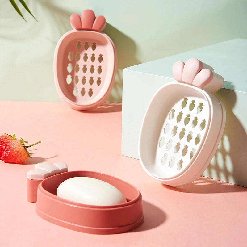 Soap Box Bathroom Accessories Dish Plate Cute Portable Carrot Fruits Soap Rack Home Shower Travel Hiking Holder Container