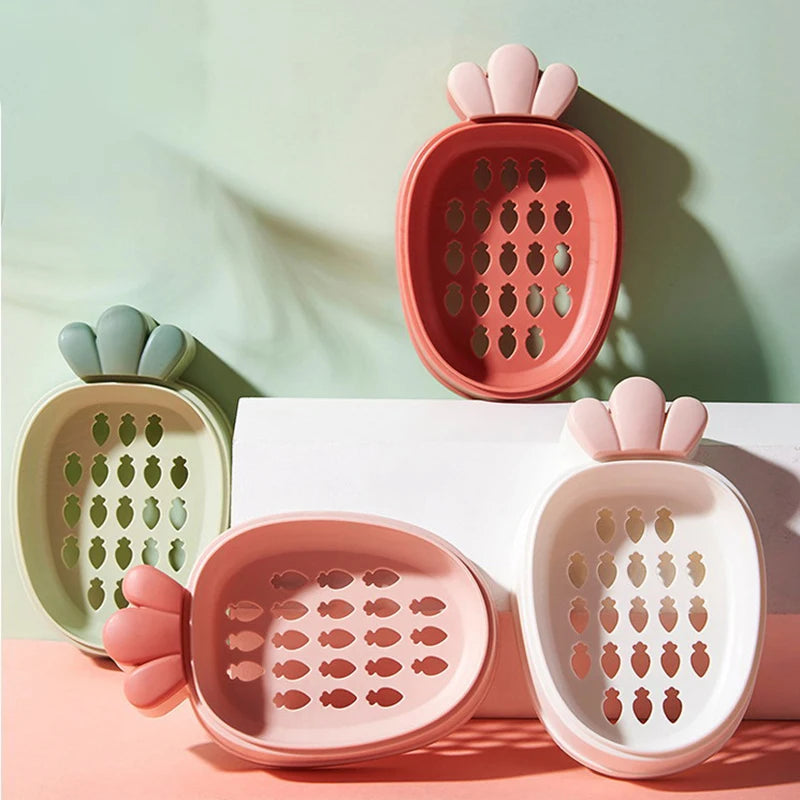 Soap Box Bathroom Accessories Dish Plate Cute Portable Carrot Fruits Soap Rack Home Shower Travel Hiking Holder Container