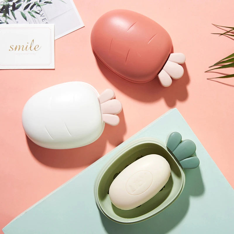 Soap Box Bathroom Accessories Dish Plate Cute Portable Carrot Fruits Soap Rack Home Shower Travel Hiking Holder Container