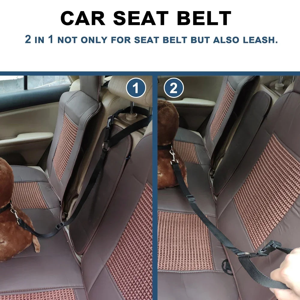 2 in 1 Car Backseat Safety Seatbelt-Lead Leash Adjustable Belt for Pets Dogs