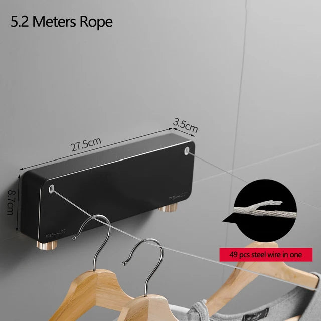 Tendedero de acero inoxidable para interiores y exteriores, cuerda retráctil de pared doble para ropa, cuerda de lavandería extensible para apartamento