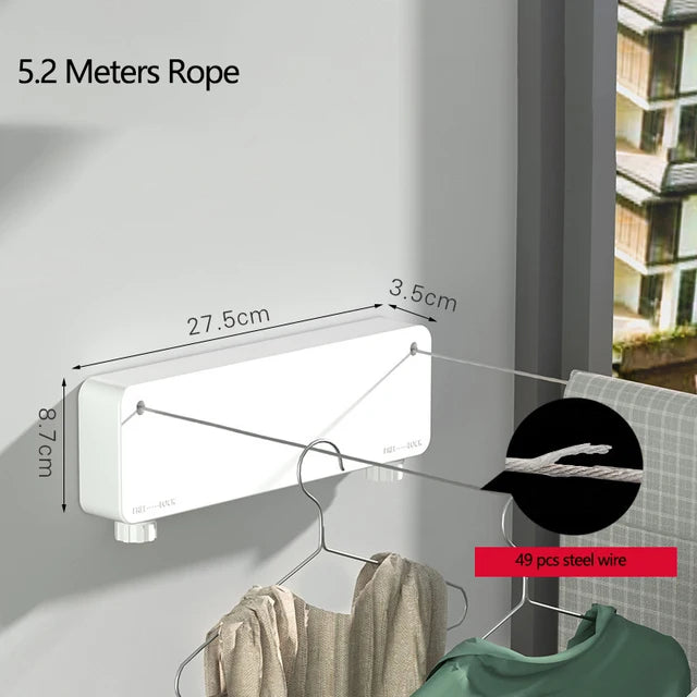 Tendedero de acero inoxidable para interiores y exteriores, cuerda retráctil de pared doble para ropa, cuerda de lavandería extensible para apartamento