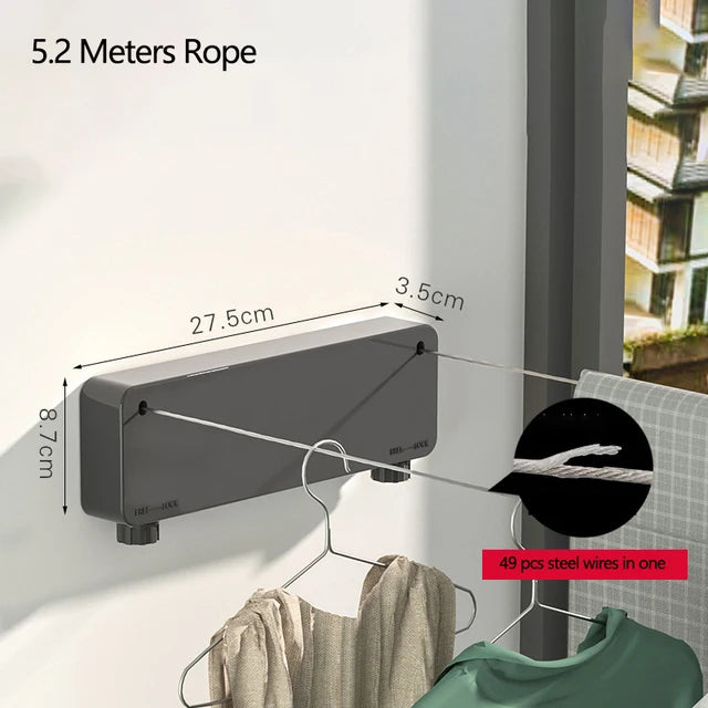 Corde à linge en acier inoxydable, Double ligne de vêtements murale rétractable intérieure et extérieure, corde à linge d'extérieur extensible pour appartement