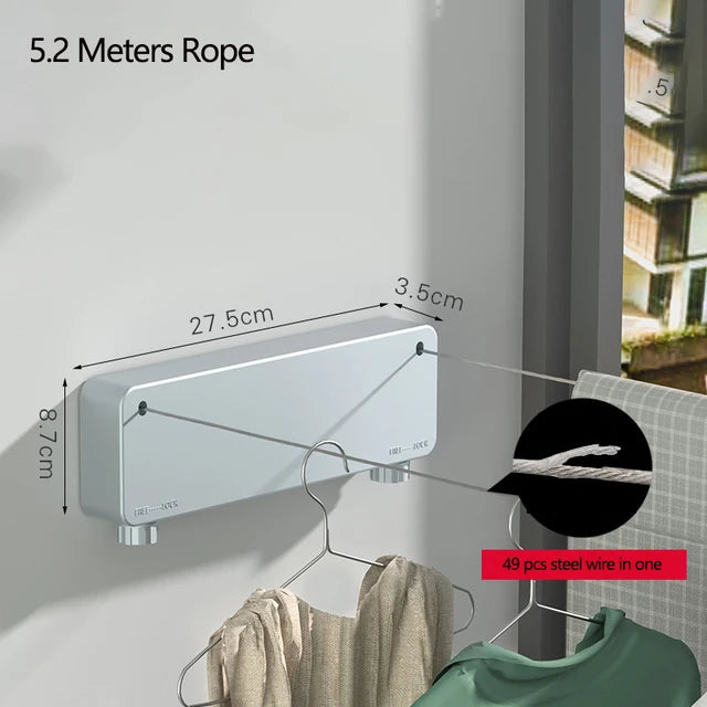 Corde à linge en acier inoxydable, Double ligne de vêtements murale rétractable intérieure et extérieure, corde à linge d'extérieur extensible pour appartement