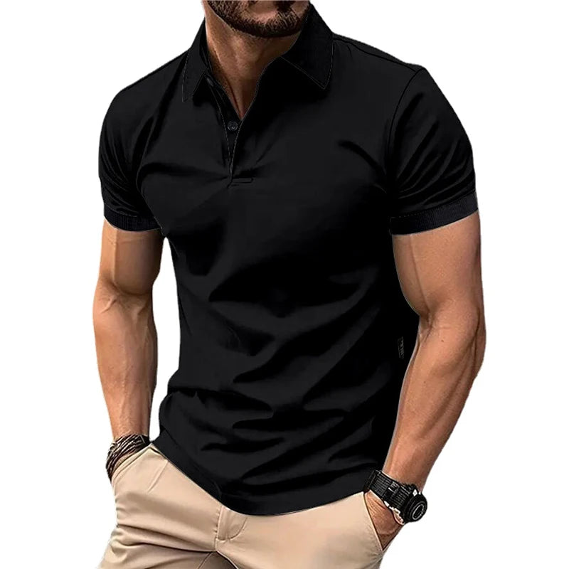 Summer Men's Solid Color Polo Shirt Short Sleeve Lapel Button Tshirts for Men Casual Streetwear Lightweight Jogging Tops