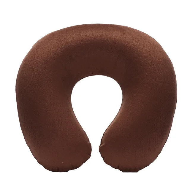 U-shaped Travel Pillow Car Air Flight Office Inflatable Neck Pillow Short Plush Cover PVC Support Headrest Soft Nursing Cushion