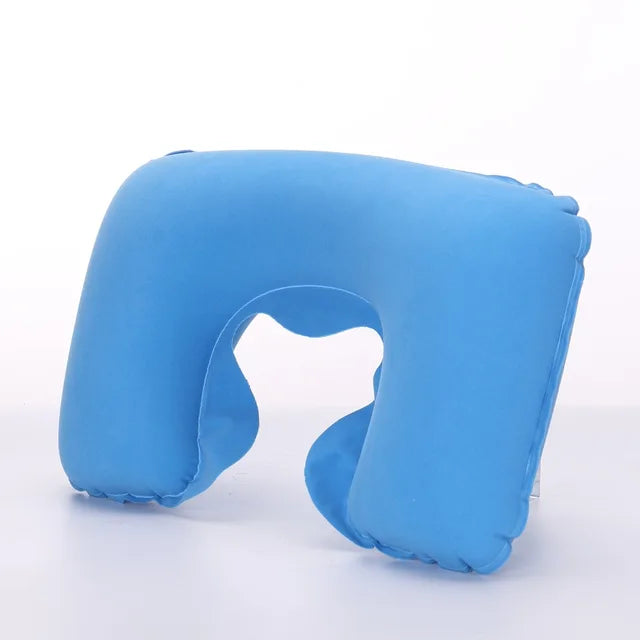 Almohada de viaje en forma de U para coche, vuelo aéreo, oficina, almohada inflable para cuello, funda corta de felpa, soporte de PVC, reposacabezas, cojín de lactancia suave