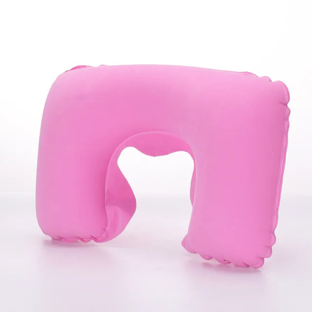 U-shaped Travel Pillow Car Air Flight Office Inflatable Neck Pillow Short Plush Cover PVC Support Headrest Soft Nursing Cushion