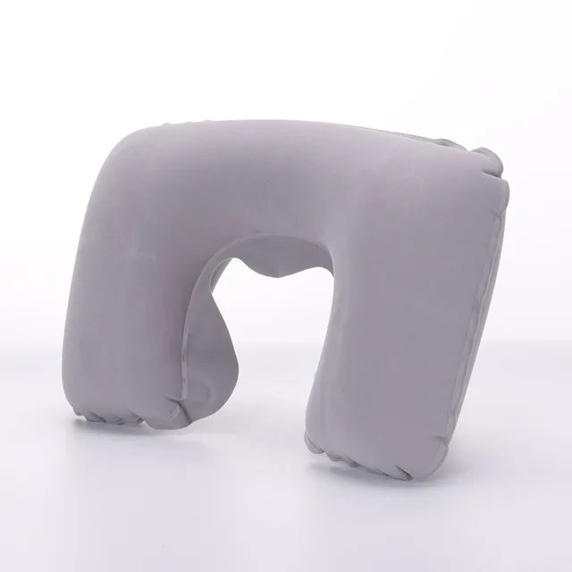 Almohada de viaje en forma de U para coche, vuelo aéreo, oficina, almohada inflable para cuello, funda corta de felpa, soporte de PVC, reposacabezas, cojín de lactancia suave