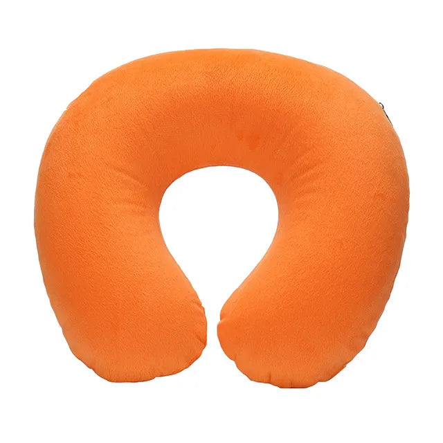 U-shaped Travel Pillow Car Air Flight Office Inflatable Neck Pillow Short Plush Cover PVC Support Headrest Soft Nursing Cushion