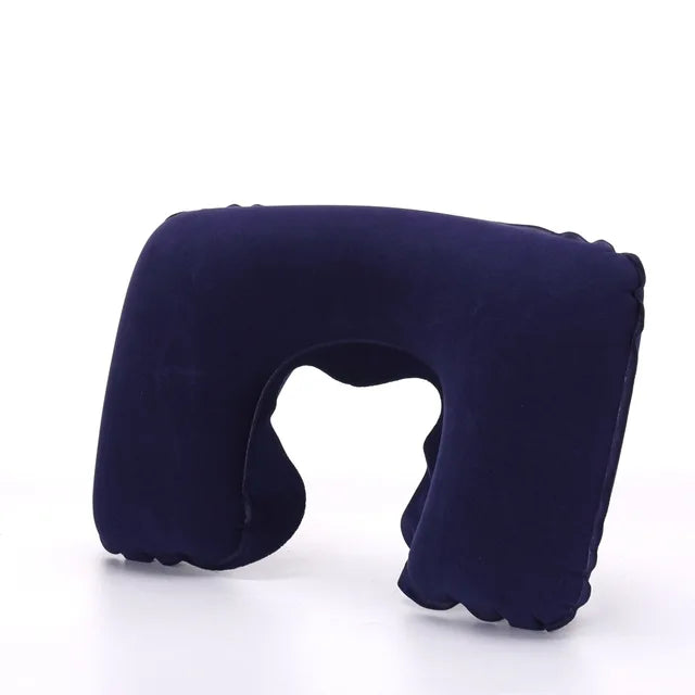 U-shaped Travel Pillow Car Air Flight Office Inflatable Neck Pillow Short Plush Cover PVC Support Headrest Soft Nursing Cushion