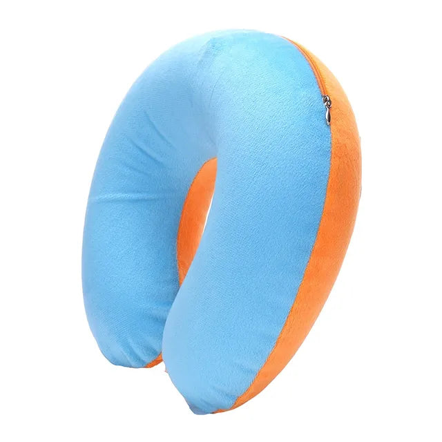 Almohada de viaje en forma de U para coche, vuelo aéreo, oficina, almohada inflable para cuello, funda corta de felpa, soporte de PVC, reposacabezas, cojín de lactancia suave