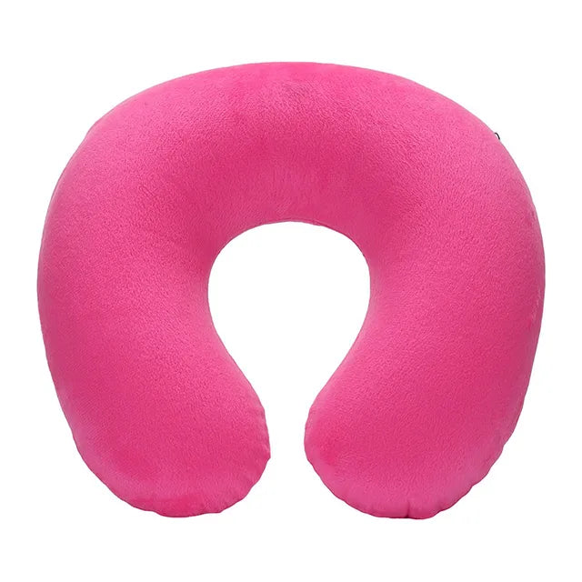 U-shaped Travel Pillow Car Air Flight Office Inflatable Neck Pillow Short Plush Cover PVC Support Headrest Soft Nursing Cushion