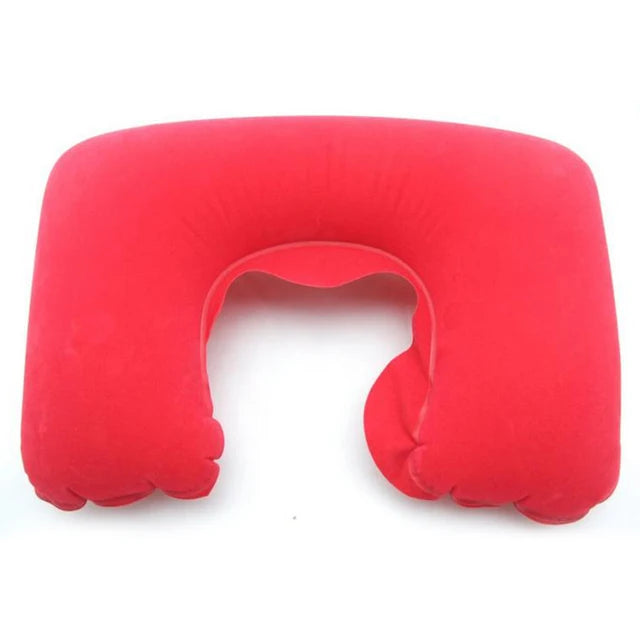 Almohada de viaje en forma de U para coche, vuelo aéreo, oficina, almohada inflable para cuello, funda corta de felpa, soporte de PVC, reposacabezas, cojín de lactancia suave