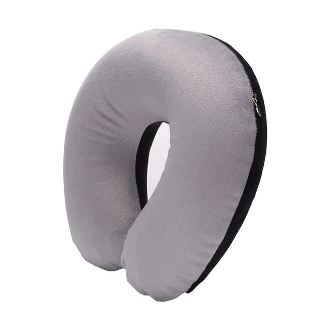 U-shaped Travel Pillow Car Air Flight Office Inflatable Neck Pillow Short Plush Cover PVC Support Headrest Soft Nursing Cushion