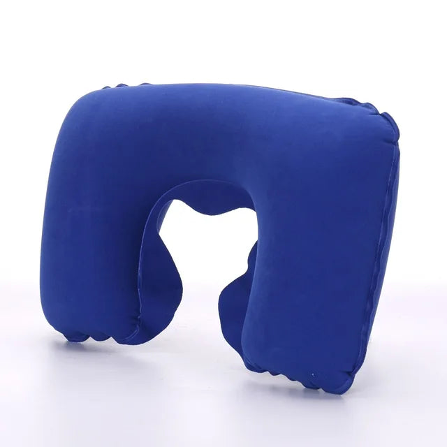 Almohada de viaje en forma de U para coche, vuelo aéreo, oficina, almohada inflable para cuello, funda corta de felpa, soporte de PVC, reposacabezas, cojín de lactancia suave