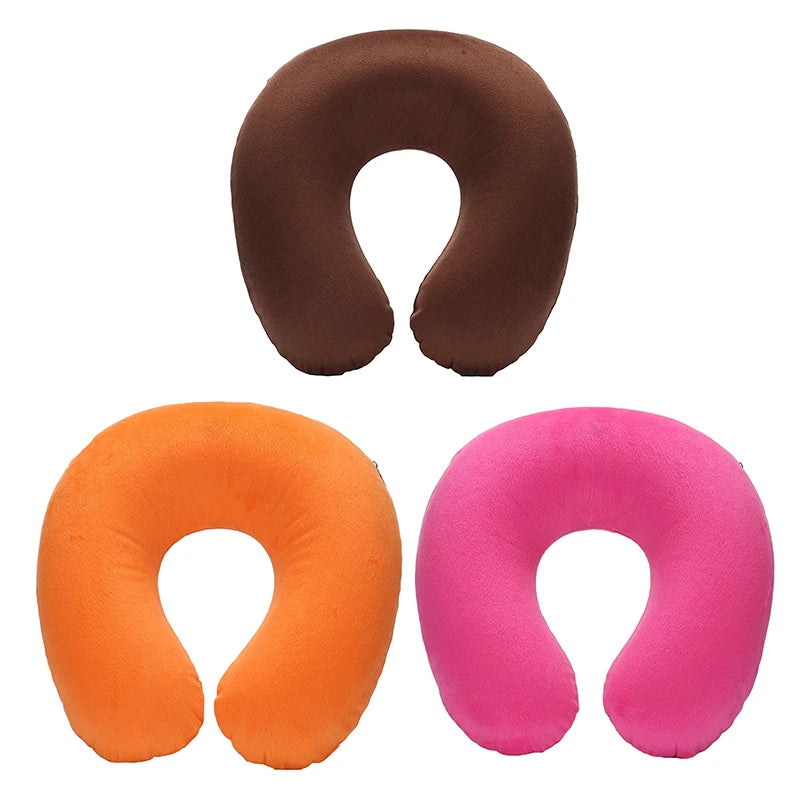 U-shaped Travel Pillow Car Air Flight Office Inflatable Neck Pillow Short Plush Cover PVC Support Headrest Soft Nursing Cushion