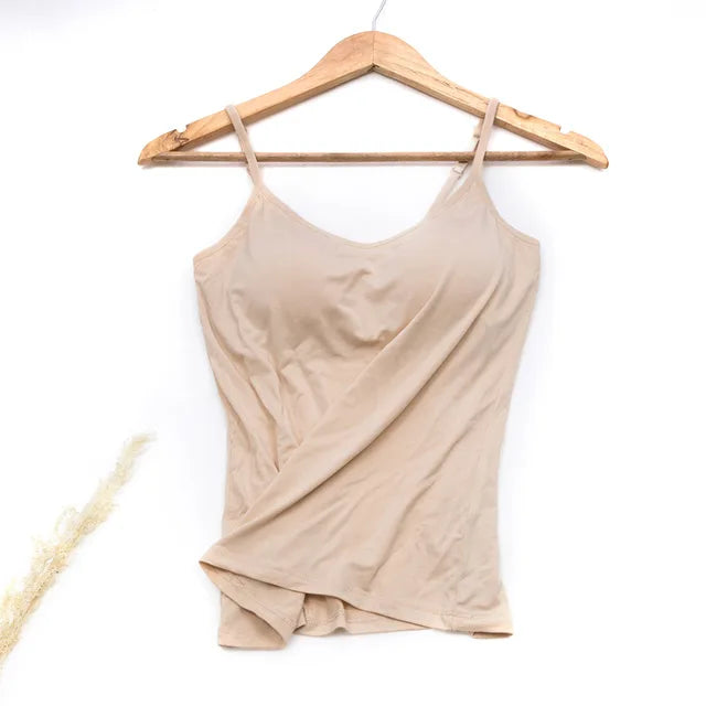 Women Camisole Vest Underwear Summer Soft Tank Top Bra Spaghetti Strap Modal Sling Breathable Padded Female Comfort Camisole