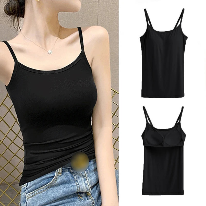 Women Camisole Vest Underwear Summer Soft Tank Top Bra Spaghetti Strap Modal Sling Breathable Padded Female Comfort Camisole