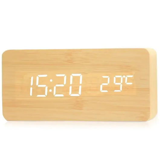 Wooden Look Digital LED Alarm Clock with Temp Ideal for Office and Bedroom