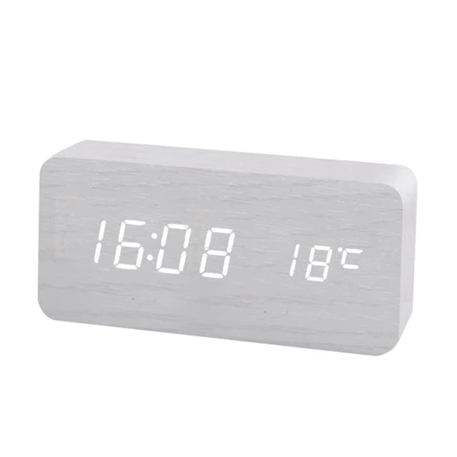 Wooden Look Digital LED Alarm Clock with Temp Ideal for Office and Bedroom