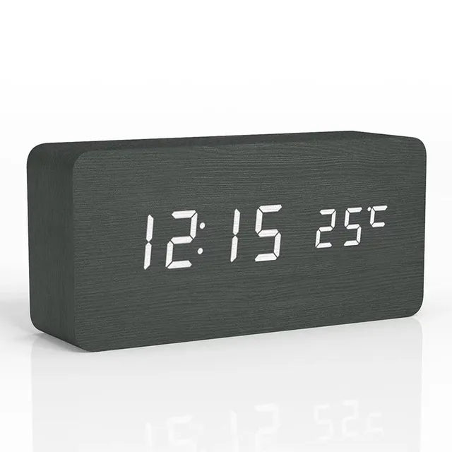 Wooden Look Digital LED Alarm Clock with Temp Ideal for Office and Bedroom