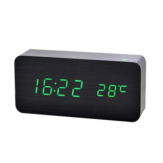 Wooden Look Digital LED Alarm Clock with Temp Ideal for Office and Bedroom