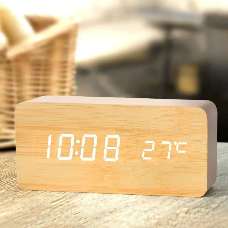 Wooden Look Digital LED Alarm Clock with Temp Ideal for Office and Bedroom