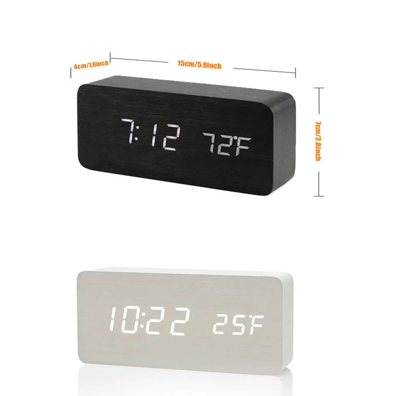 Wooden Look Digital LED Alarm Clock with Temp Ideal for Office and Bedroom