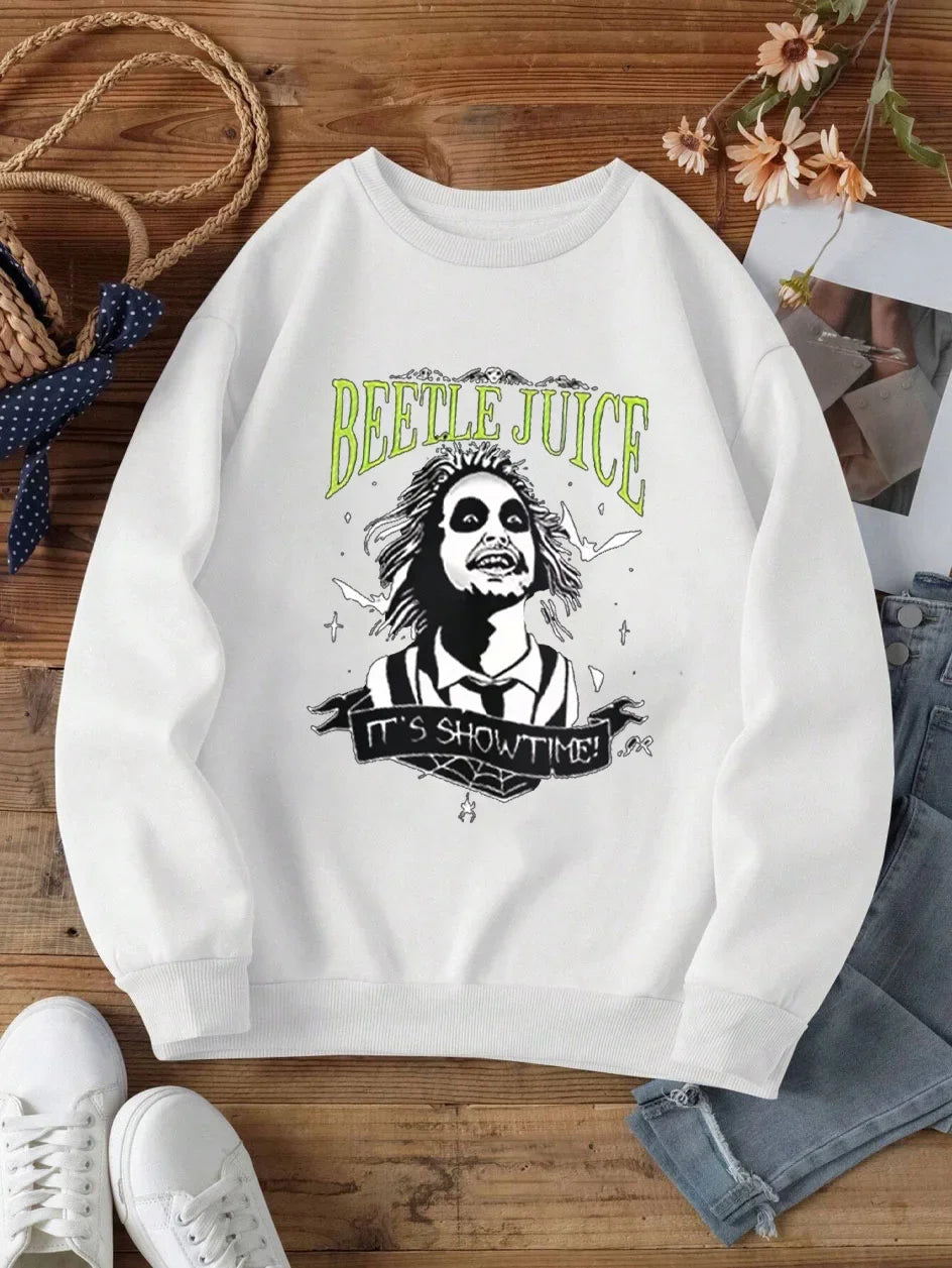 Beetle Juice Print round Neck Hoodies Women'S Top Girls Loose Casual Funnny Sweater Fashion Women'S Autumn Winter Clothing