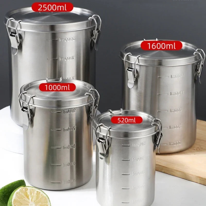 Tanques de acero inoxidable de 520/1000/1600/2500ml, contenedores sellados para Pasta, frutas, cereales, té y café multigrano, contenedores de almacenamiento de alimentos para cocina