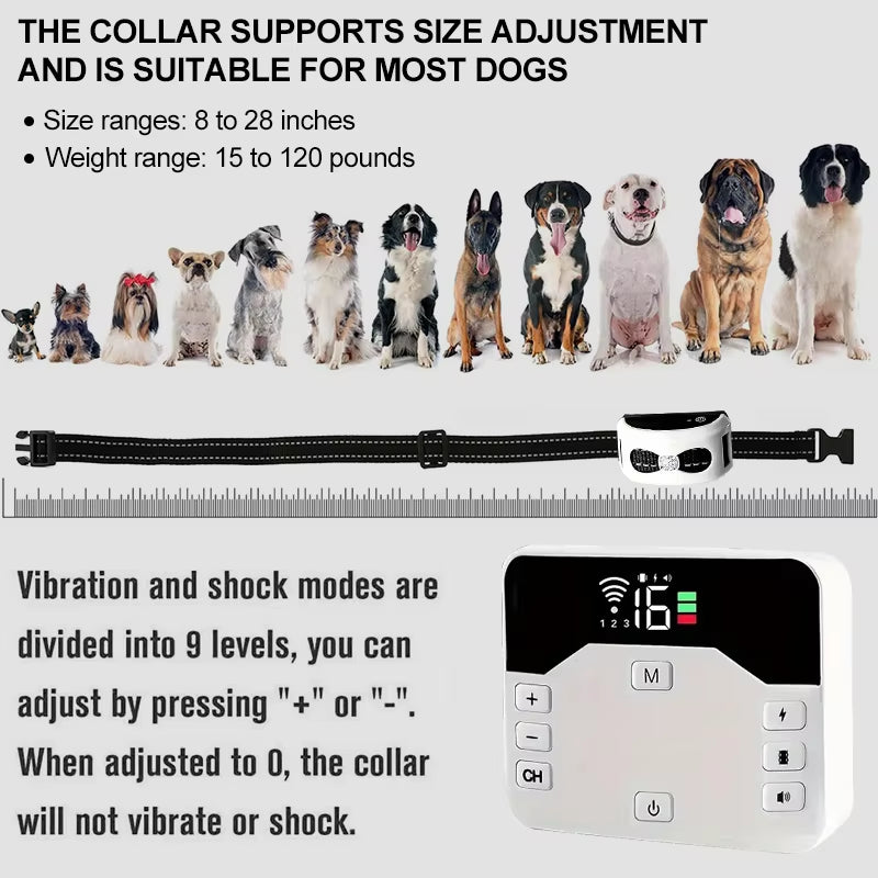 Pets Wireless Electronic Fence Ip65 Waterproof Wear Resistant Rechargeable Remote Control Electronic Fence Pet Training Collar