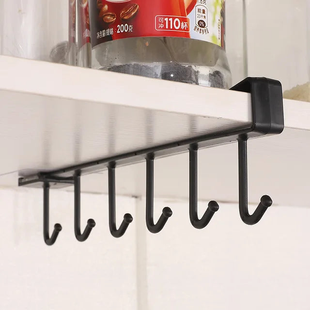 6 Hooks Storage Hangers Punch-free Towel Cup Hook Keys Bags Umbrella Storage Organizers Kitchen Closet Storage Organization