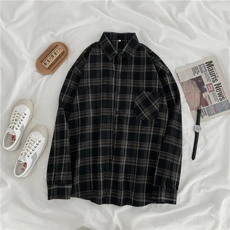 JMPRS Vintage Women Plaid Shirts Autumn Long Sleeve Oversize Button up Tops Korean Loose Casual Fall Outwear Femme Shirts