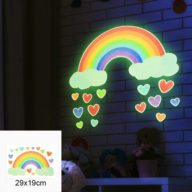 Autocollants muraux licorne lumineux, nuages ​​arc-en-ciel, étoiles fluorescentes, sparadrap muraux pour chambres d'enfants, décoration de maison, papier peint scintillant dans la nuit