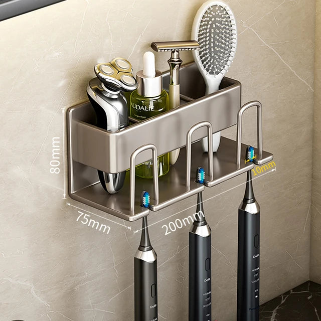 Toothbrush Holder Wall Mounted Aluminum Punch Free Toothpaste Cup Storage Hook Bathroom Accessories Organizer