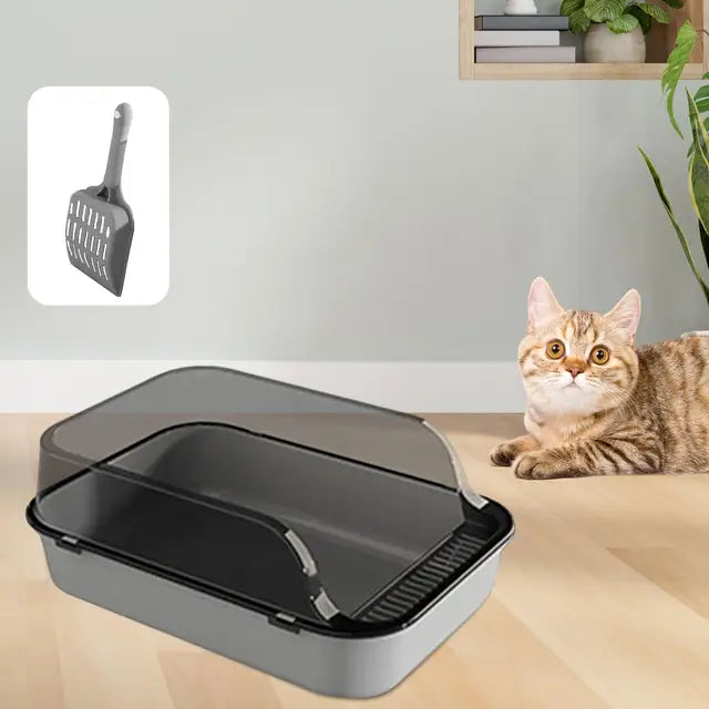 Caja de arena para gatos con tapa abierta, extraíble, con pala para arena para gatos y inodoro para gatos de lado alto, para gatos pequeños, medianos y grandes, mascotas pequeñas