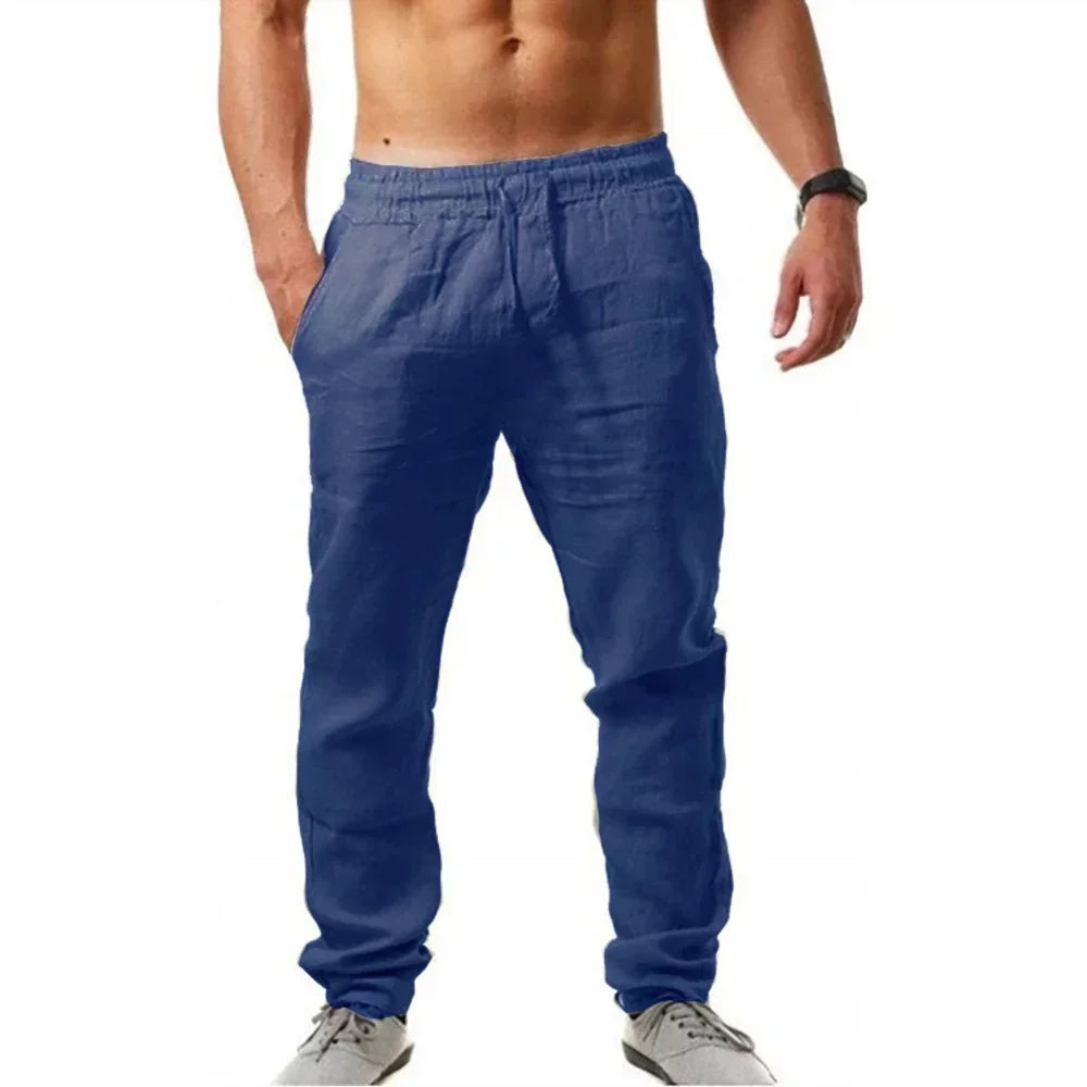 Men'S Linen Pants Summer Male Breathable Linen Trousers Sweatpants Solid Color Linen Fitness Pants Jogging Fitness Streetwear