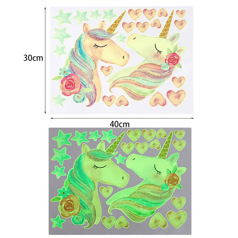 Autocollants muraux licorne lumineux, nuages ​​arc-en-ciel, étoiles fluorescentes, sparadrap muraux pour chambres d'enfants, décoration de maison, papier peint scintillant dans la nuit